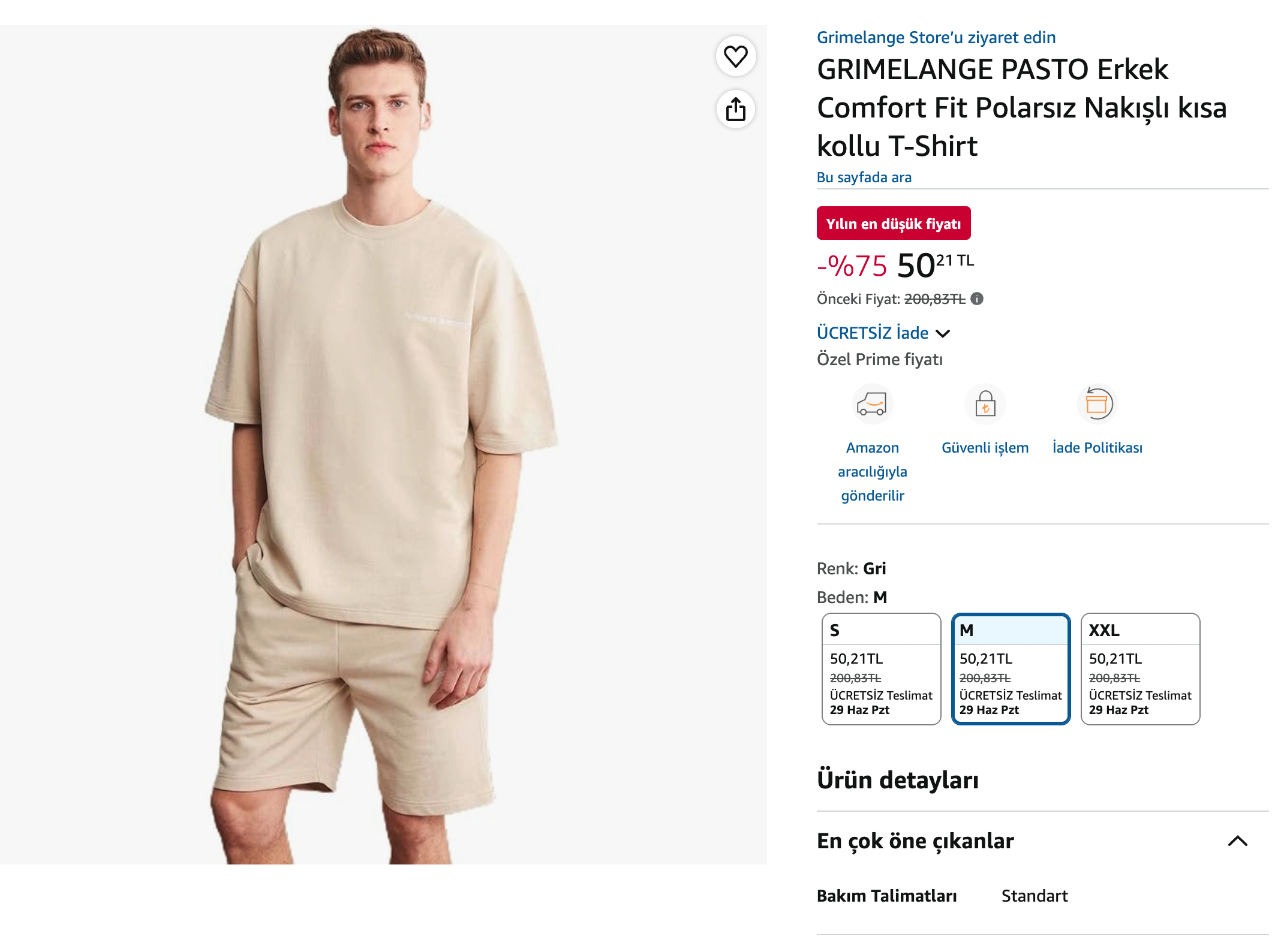Amazon GRIMELANGE PASTO Erkek T-Shirt 50 TL - Görsel 1